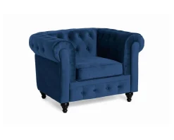Chesterfield Lyx sammetsfåtölj blå