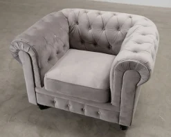 Chesterfield Lyx sammetsfåtölj grå