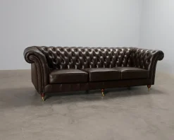 Chesterfield 3-sits skinnsoffa mörkbrun
