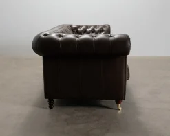 Chesterfield 3-sits skinnsoffa mörkbrun
