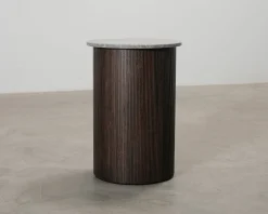 Sidobord ø 50 cm mörk ek / grå marmor.